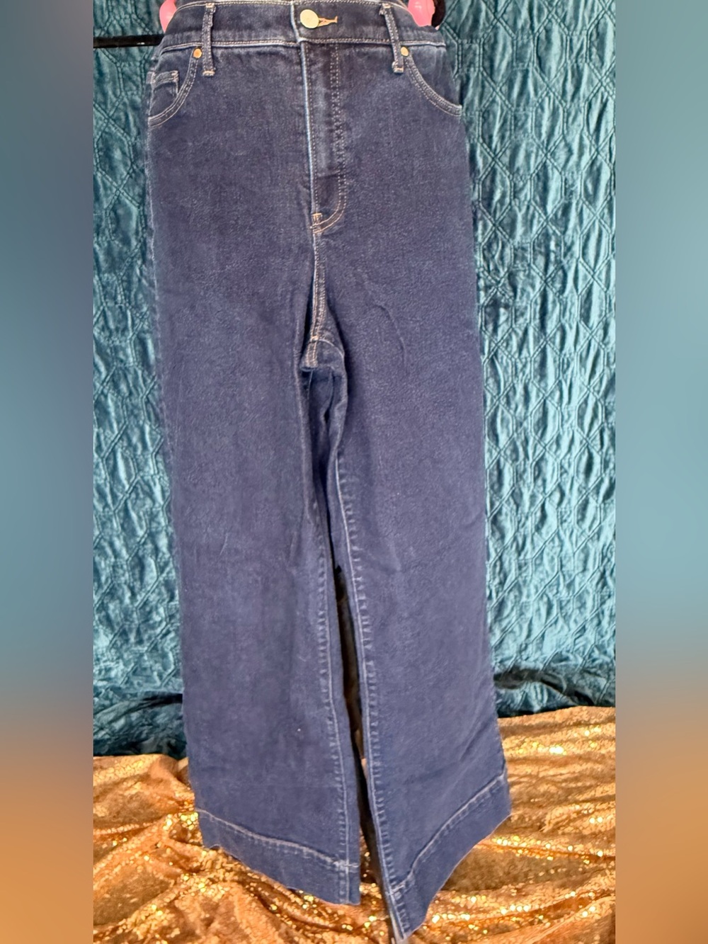 Express Wide-Leg High-Rise Jeans in Dark Blue